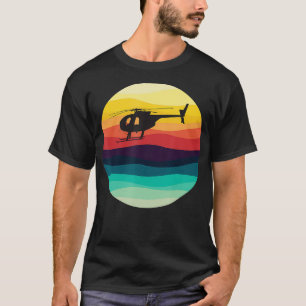 Retro Helicopter Silhouette MD 500 Sunset Pilot T-Shirt
