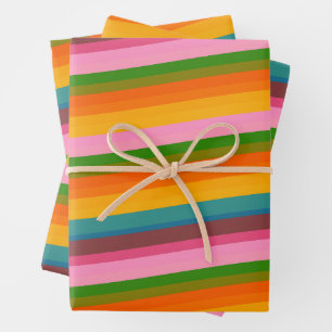 Retro Helle Regenbogenstreifen Spaß Bunte Festlich Geschenkpapier Set