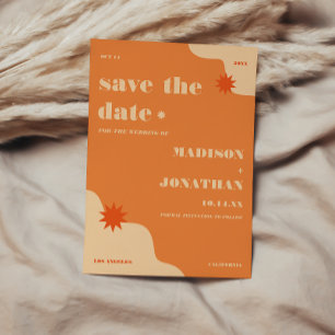 Retro Helle und Farbige Orange Hochzeit Save The Date