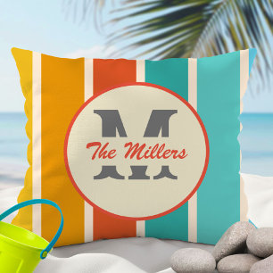 Retro Helles Sommer Monogramm  Kissen