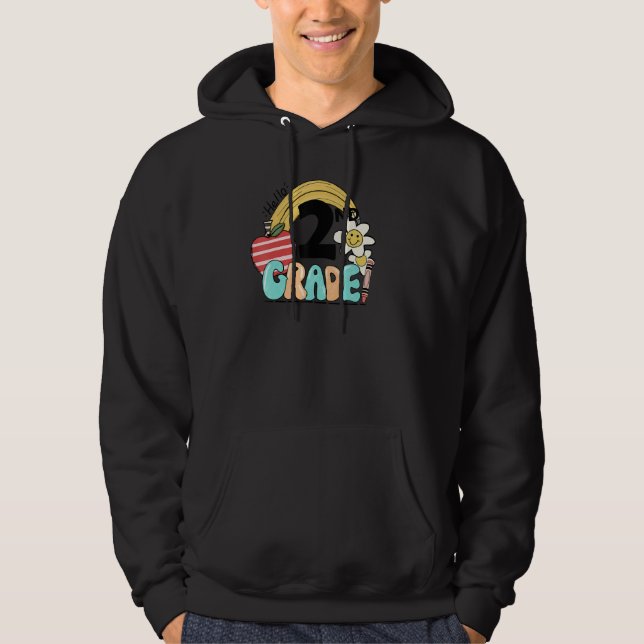 Retro Hello 2nd Grade Teacher Student Floral Rainb Hoodie (Vorderseite)