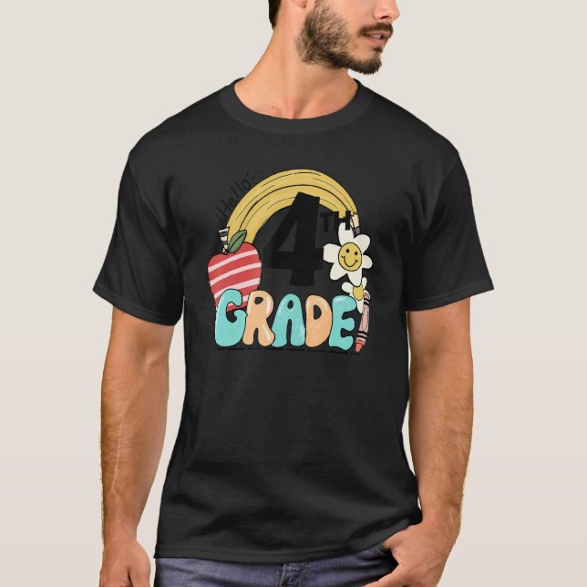 Retro Hello 4th Grade Floral Rainbow Fourth Grade  T-Shirt (Vorderseite)