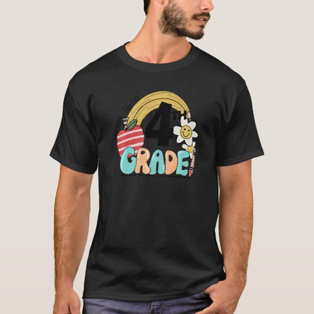 Retro Hello 4th Grade Lehrer und StudentIn T-Shirt (Vorderseite)