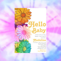 Retro Hello Baby Daisy Baby Shower Einladung