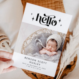 Retro Hello Birth Announcement Card Ankündigung