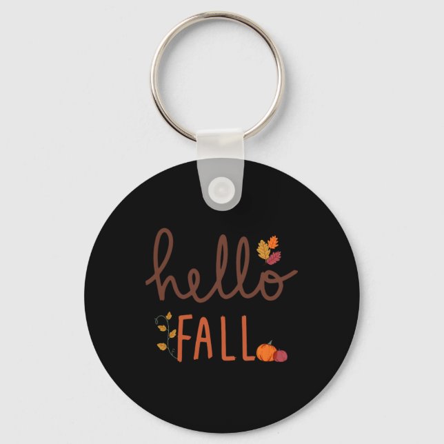 Retro Hello Fall Leopard Pumpkin Herbstsaison als Schlüsselanhänger (Vorderseite)