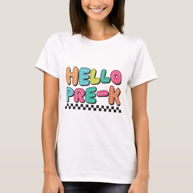 Retro Hello Pre-K Lehrer T-Shirt (Vorderseite)