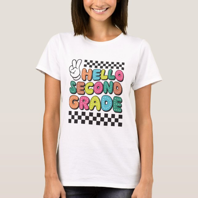 Retro Hello Second Grade Teacher T-Shirt (Vorderseite)