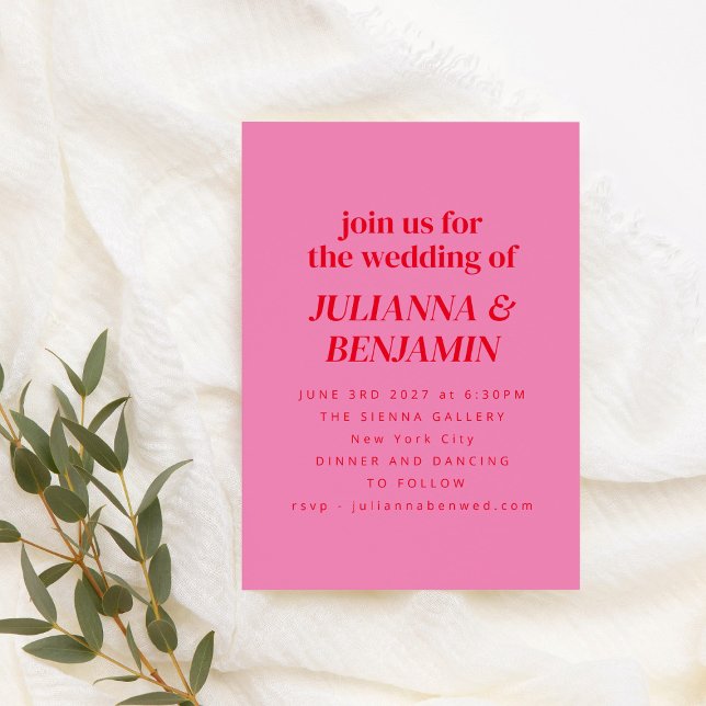 Retro Hellrosa Rot Moderne in einer Hochzeit Einladung (Von Creator hochgeladen)