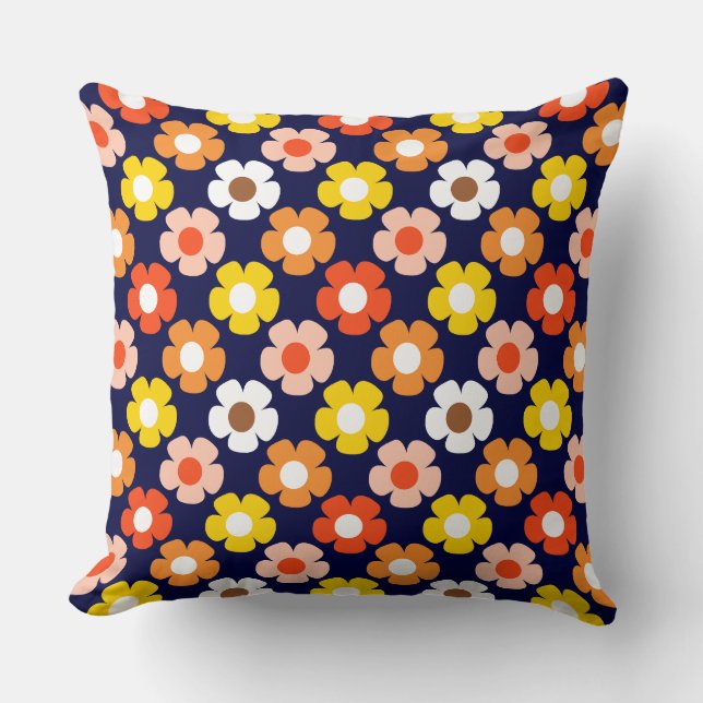 Retro Herbst Blume Muster Blau Kissen (Vorderseite)