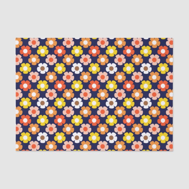 Retro Herbst Blume Muster Blau Seidenpapier (Vorderseite)