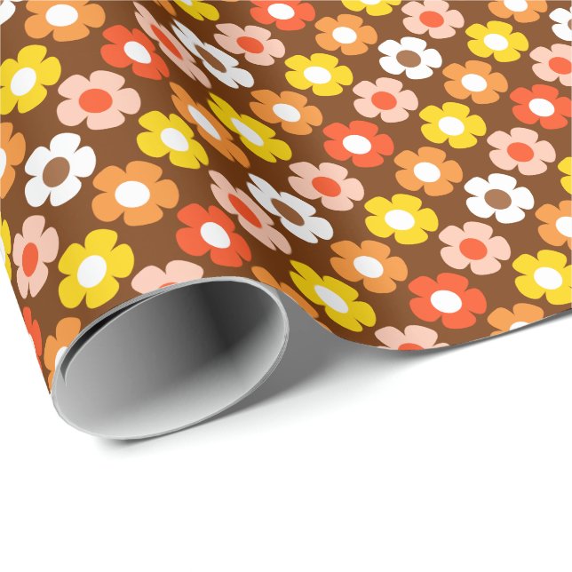 Retro Herbst Blume Muster braun Geschenkpapier (Rolleneckpunkt)
