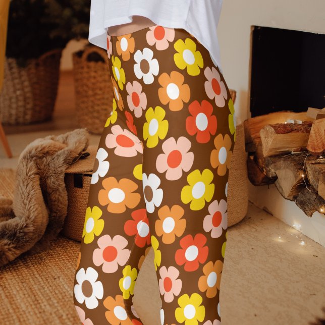 Retro Herbst Blume Muster braun Leggings (Von Creator hochgeladen)