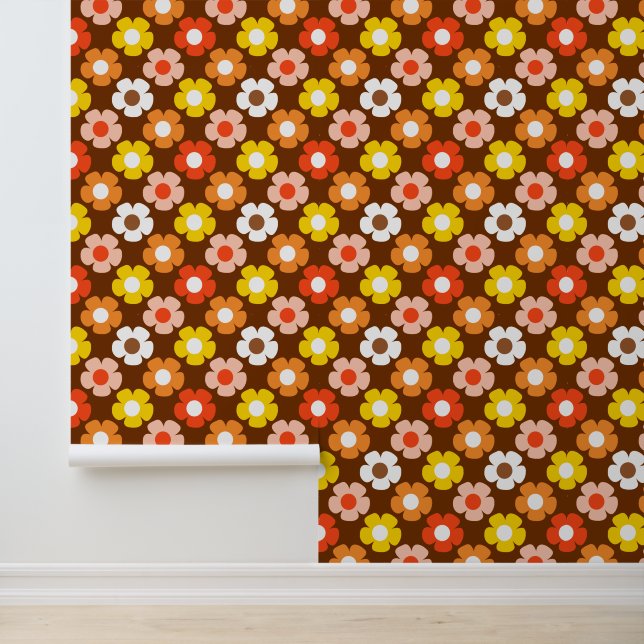 Retro Herbst Blume Muster braun Tapete (Anwendung)