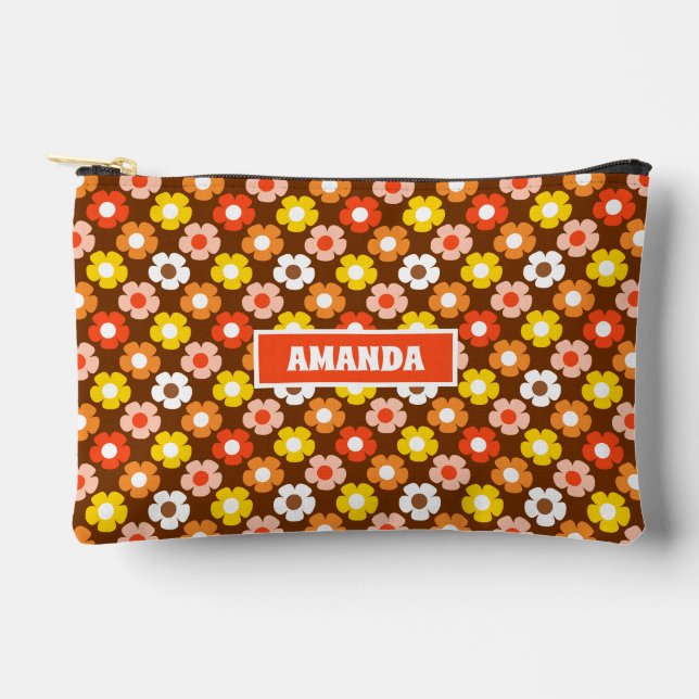 Retro Herbst Blume Muster braun Zubehörtasche (Vorderseite)