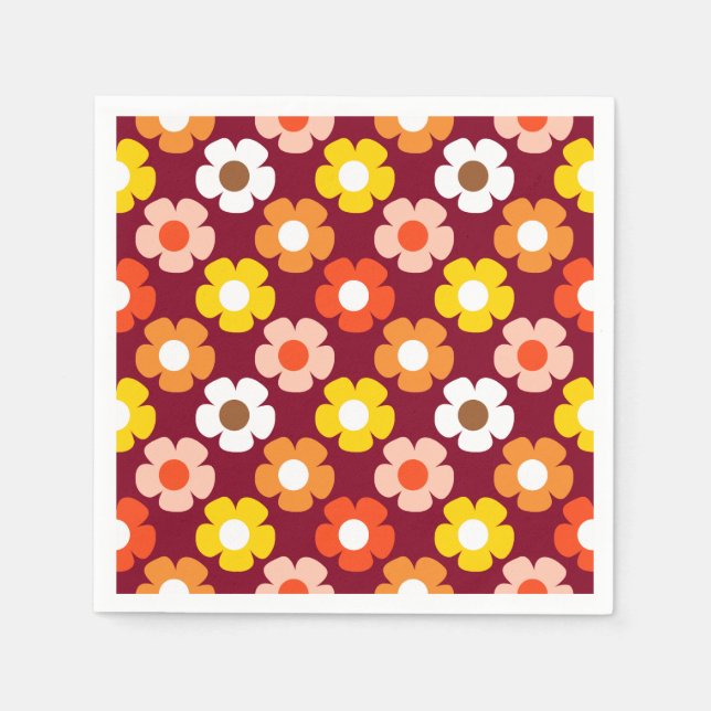 Retro Herbst Blume Muster Burgund Serviette (Vorderseite)