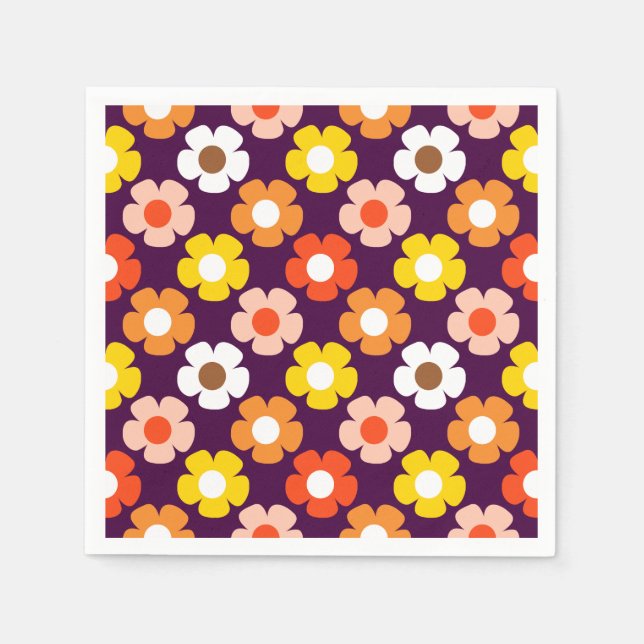 Retro Herbst Blume Muster Lila Serviette (Vorderseite)