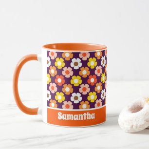 Retro Herbst Blume Muster Lila Tasse