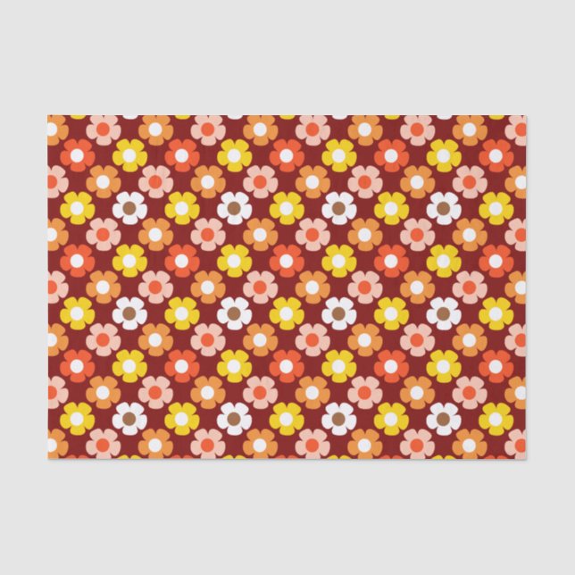 Retro Herbst Blume Muster Rot Seidenpapier (Vorderseite)