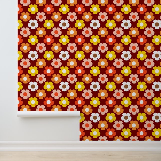 Retro Herbst Blume Muster Rot Tapete (Anwendung)