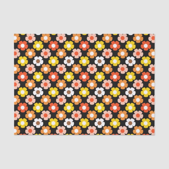 Retro Herbst Blume Muster Schwarz Seidenpapier (Vorderseite)