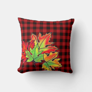 Retro Herbst Herbstlaub rot rustikal kariert Kissen