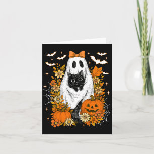 Retro Herbst-Kürbis-Blumen-Halloween-Geist Schwarz Karte