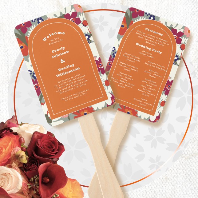 Retro-Herbst-Orange-Farbige-Blumen-Boho-Hochzeit Fächer (Von Creator hochgeladen)