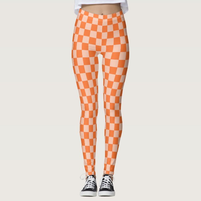 Retro Herbst Orange Tartan Kariert Leggings (Vorderseite)
