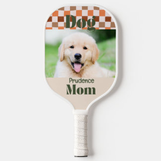 Retro-Herbst-Schachbrett-Hund-Mama-Haustier-Foto Pickleball Schläger