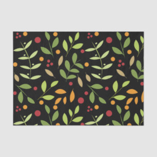 Retro-Herbstlaube und Berries Botanischer Schwarz Seidenpapier