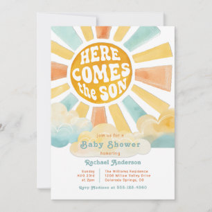 Retro Here Comes the Son Sunshine Baby Shower Einladung