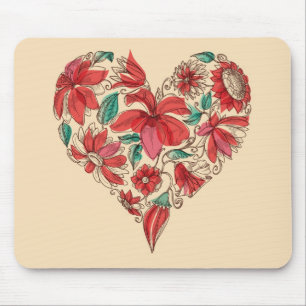 Retro Herz des Blumen-Liebesymbols Mousepad