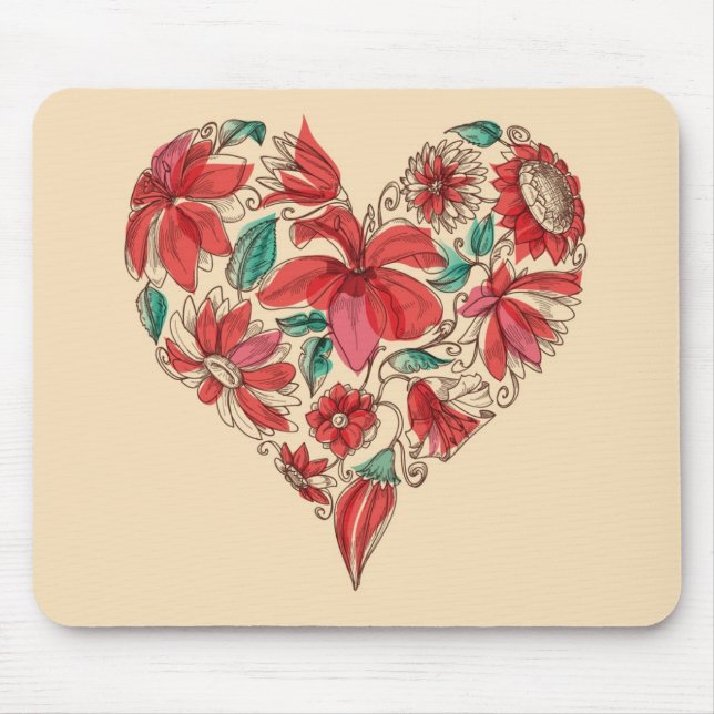 Retro Herz des Blumen-Liebesymbols Mousepad (Vorne)