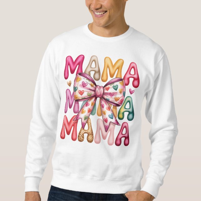 Retro Herz-Schleife Mama gestapeltes Design Sweatshirt (Vorderseite)