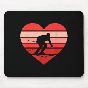 Retro-Herz Skifahren Ski vintage Valentinstag Dame Mousepad