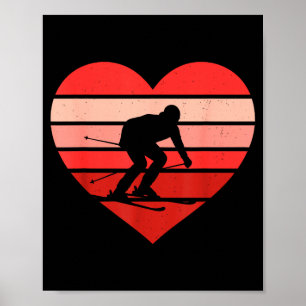Retro-Herz Skifahren Ski vintage Valentinstag Dame Poster