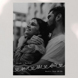 Retro-Herzen Schwarz-Weiß-Foto Moderne Hochzeit Save The Date