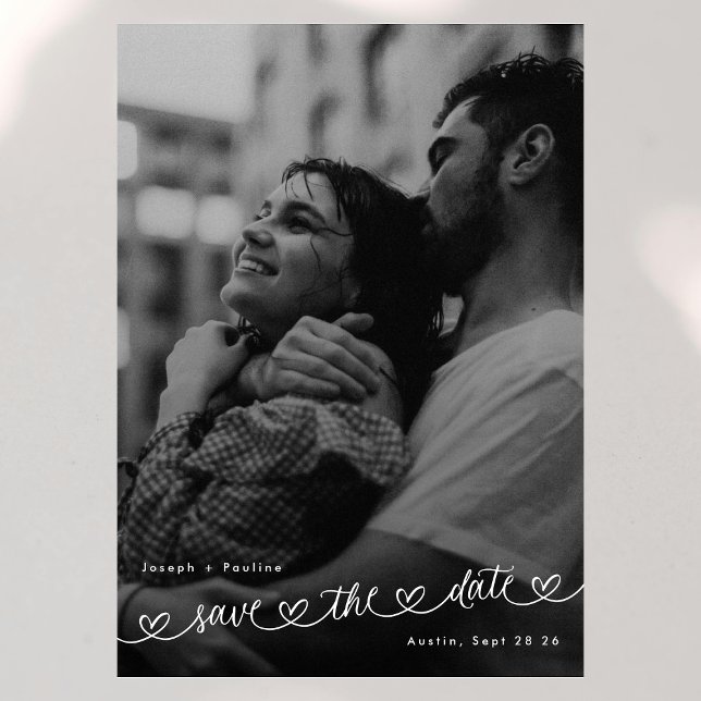 Retro-Herzen Schwarz-Weiß-Foto Moderne Hochzeit Save The Date (Von Creator hochgeladen)