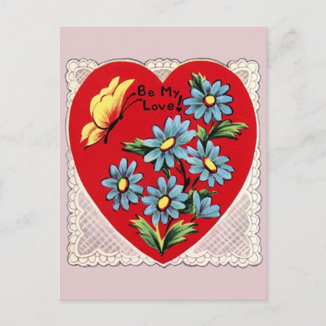 Retro Herzfrequenz und Blume Valentine Postkarte (Vorderseite)