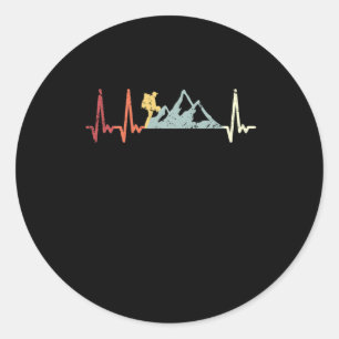 Retro-Herzschlag-Bergsteigen Runder Aufkleber