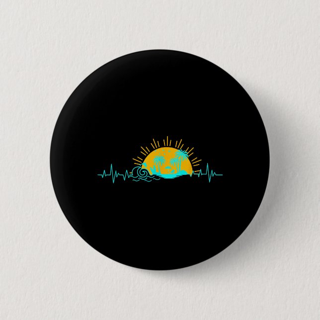 Retro Herzschlag Palme Trocal Strand Insel Button (Vorderseite)