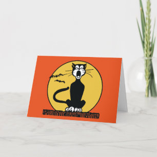 Retro heulende Halloween-Katze und Mond Karte