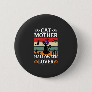 Retro-Hexen-Design für Halloween-Katz-Mutter-Liebh Button