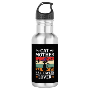 Retro-Hexen-Design für Halloween-Katz-Mutter-Liebh Edelstahlflasche
