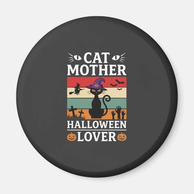 Retro-Hexen-Design für Halloween-Katz-Mutter-Liebh Magnet (Vorne)