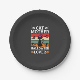 Retro-Hexen-Design für Halloween-Katz-Mutter-Liebh Pappteller