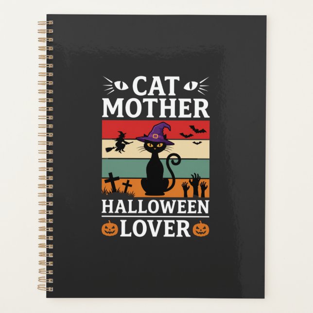 Retro-Hexen-Design für Halloween-Katz-Mutter-Liebh Planer (Vorderseite)