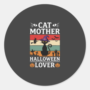 Retro-Hexen-Design für Halloween-Katzenmutter-Lieb Runder Aufkleber