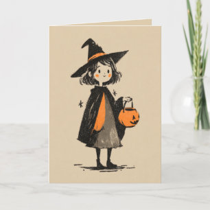 Retro-Hexen-Illustration Gruselig Süß Halloween Karte
